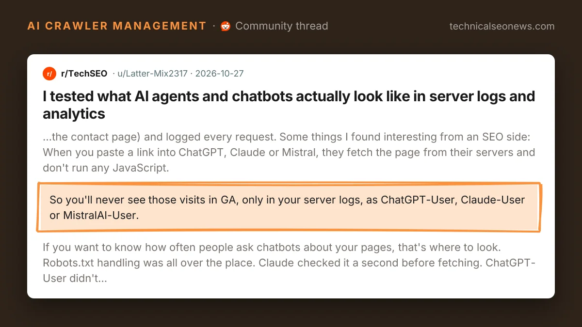Post from r/TechSEO: only in your server logs