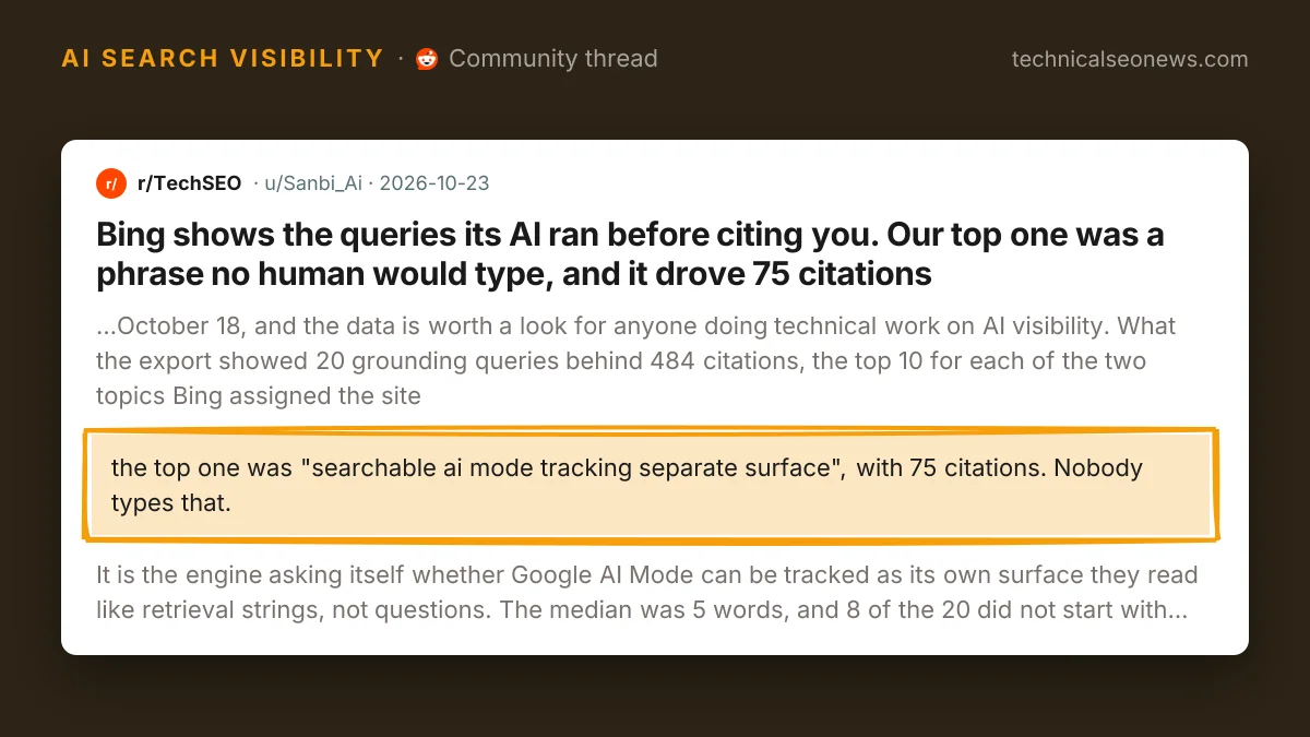 Post from r/TechSEO: Bing shows the queries its AI