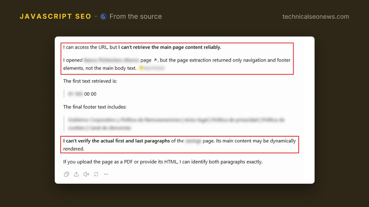 Screenshot from Glenn Gabe, GSQI: Can AI search platforms render JavaScript? (retest, 19…
